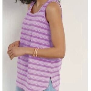 NWT Soft Surroundings Isabel Pima Cotton Tunic Tank Top Purple Striped Medium